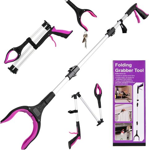 43 inch overlong Grabber Reacher Tool & Trash Picker, Upgrade,Foldable Grabber Tool with 4 inch Wide jaw and 360° Rotating Head,Mobility Aid Assist Tool for Trash Pick Up (Purple) in Saudi Arabia