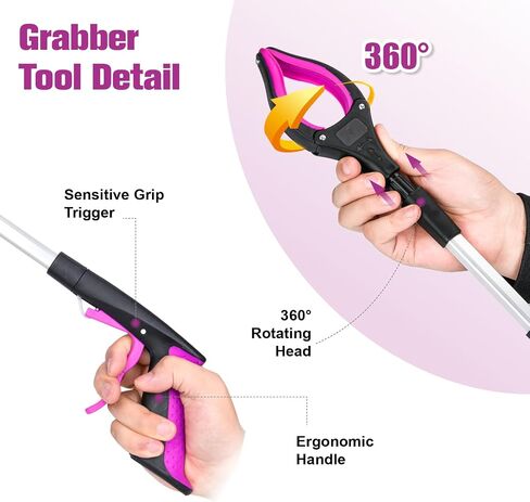43 inch overlong Grabber Reacher Tool & Trash Picker, Upgrade,Foldable Grabber Tool with 4 inch Wide jaw and 360° Rotating Head,Mobility Aid Assist Tool for Trash Pick Up (Purple) in Saudi Arabia