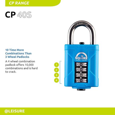 قفل Squire شديد التحمل (CP40S) - أقوى تكبل فولاذي - قفل مجموعة 4 عجلات - من الفولاذ المقاوم للصدأ لمقاومة التآكل - قفل مقاوم للطقس للمنزل والمدرسة والمرآب (أزرق بحري، 40 مم) in Kuwait