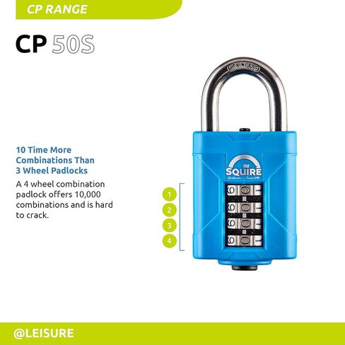 Squire Heavy Duty Padlock (CP40S) - Toughest Steel Shackle - 4 Wheel Combination Padlock - Stainless Steel for Corrosion Resistance - Weatherproof Lock for Home, School & Garage (Marine Blue, 40 mm) in Saudi Arabia