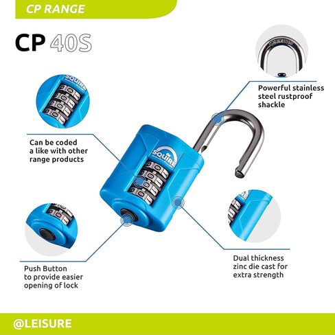 قفل Squire شديد التحمل (CP40S) - أقوى تكبل فولاذي - قفل مجموعة 4 عجلات - من الفولاذ المقاوم للصدأ لمقاومة التآكل - قفل مقاوم للطقس للمنزل والمدرسة والمرآب (أزرق بحري، 40 مم) in Kuwait