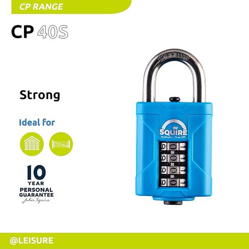 قفل Squire شديد التحمل (CP40S) - أقوى تكبل فولاذي - قفل مجموعة 4 عجلات - من الفولاذ المقاوم للصدأ لمقاومة التآكل - قفل مقاوم للطقس للمنزل والمدرسة والمرآب (أزرق بحري، 40 مم) in Kuwait