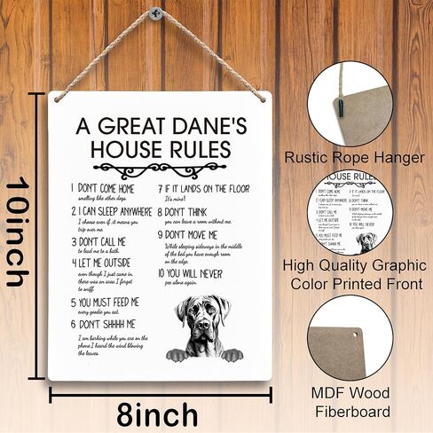 A Great Dane’s House Rules Dog Wooden Signs 8x10, Great Dane Gifts, Dog Signs for Home Decor, Dog Decorations for the Home, Dog Wall Decor, House Rules Sign, Gifts for Dog Lovers Owners in Kuwait
