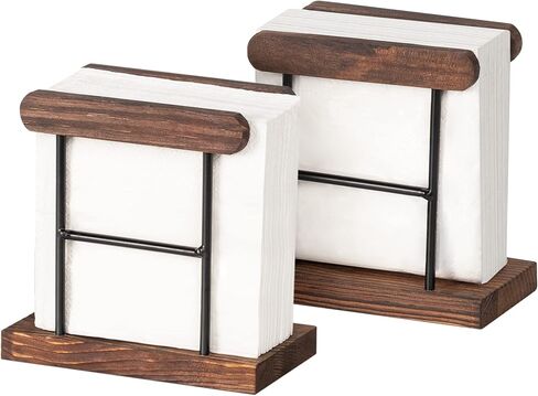 Lavievert Wooden Napkin Holder with Black Metal Wire, Upright Tissue Paper Organizer for Kitchen Dinner Table, Countertop, Restaurant, Home Decor - Set of 2, Dark Brown in Saudi Arabia