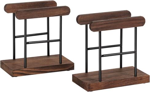 Lavievert Wooden Napkin Holder with Black Metal Wire, Upright Tissue Paper Organizer for Kitchen Dinner Table, Countertop, Restaurant, Home Decor - Set of 2, Dark Brown in Saudi Arabia