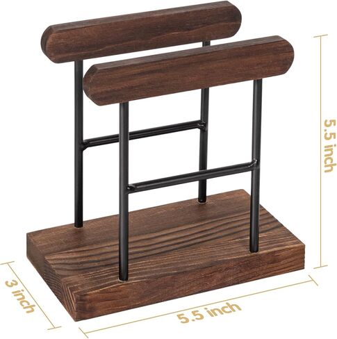 Lavievert Wooden Napkin Holder with Black Metal Wire, Upright Tissue Paper Organizer for Kitchen Dinner Table, Countertop, Restaurant, Home Decor - Set of 2, Dark Brown in Saudi Arabia