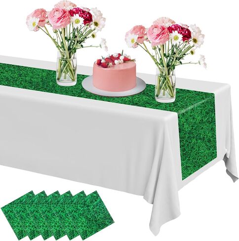 Peryiter Artificial Grass Table Runner Plastic Disposable Turf Table Runner 14 x 108 Inch Faux Grass Table Decor for Wedding Baby Bridal Shower Sports Event Golf Birthday Party Supplies(12 Pcs) in Saudi Arabia