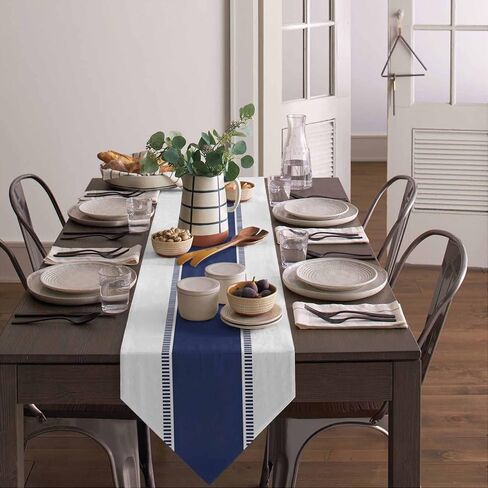 Black White Table Runner 90 inches Long for Kitchen Dining Table Summer Solid Color Stripe Coffee Table Runner for Living Room Cotton Linen Farmhouse Runners for Party Dresser Scarves Decor 13x90in in Saudi Arabia