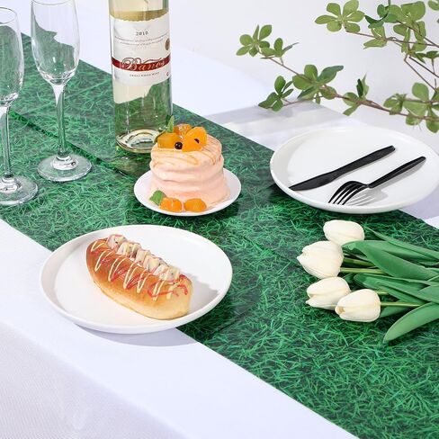 Peryiter Artificial Grass Table Runner Plastic Disposable Turf Table Runner 14 x 108 Inch Faux Grass Table Decor for Wedding Baby Bridal Shower Sports Event Golf Birthday Party Supplies(12 Pcs) in Saudi Arabia