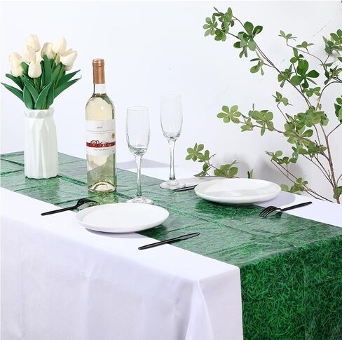 Peryiter Artificial Grass Table Runner Plastic Disposable Turf Table Runner 14 x 108 Inch Faux Grass Table Decor for Wedding Baby Bridal Shower Sports Event Golf Birthday Party Supplies(12 Pcs) in Saudi Arabia