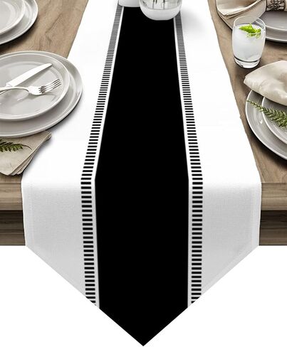 Black White Table Runner 90 inches Long for Kitchen Dining Table Summer Solid Color Stripe Coffee Table Runner for Living Room Cotton Linen Farmhouse Runners for Party Dresser Scarves Decor 13x90in in Saudi Arabia