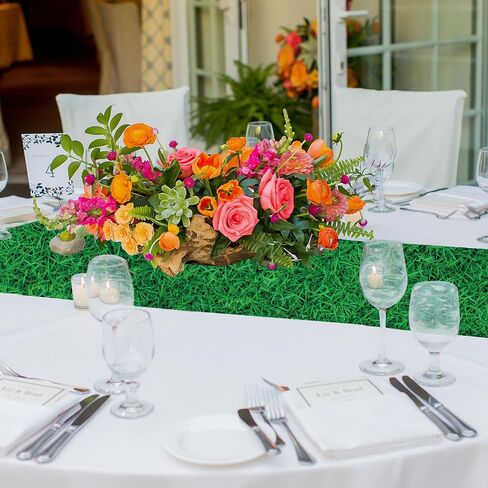 Peryiter Artificial Grass Table Runner Plastic Disposable Turf Table Runner 14 x 108 Inch Faux Grass Table Decor for Wedding Baby Bridal Shower Sports Event Golf Birthday Party Supplies(12 Pcs) in Saudi Arabia