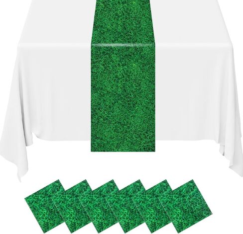 Peryiter Artificial Grass Table Runner Plastic Disposable Turf Table Runner 14 x 108 Inch Faux Grass Table Decor for Wedding Baby Bridal Shower Sports Event Golf Birthday Party Supplies(12 Pcs) in Saudi Arabia