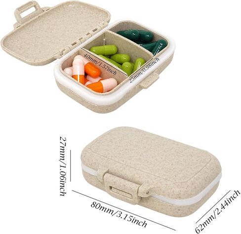 Honbay Vitamin Organizer Box Portable Travel Pill Case Healthy Eco-Friendly Wheat Straw Small Pill Box (Primary Color) in Saudi Arabia