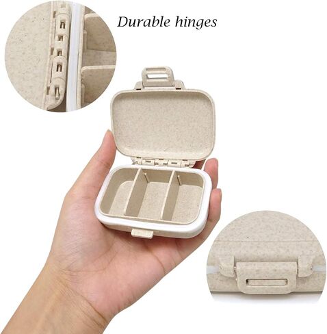Honbay Vitamin Organizer Box Portable Travel Pill Case Healthy Eco-Friendly Wheat Straw Small Pill Box (Primary Color) in Saudi Arabia