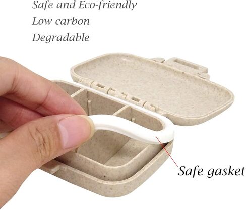Honbay Vitamin Organizer Box Portable Travel Pill Case Healthy Eco-Friendly Wheat Straw Small Pill Box (Primary Color) in Saudi Arabia