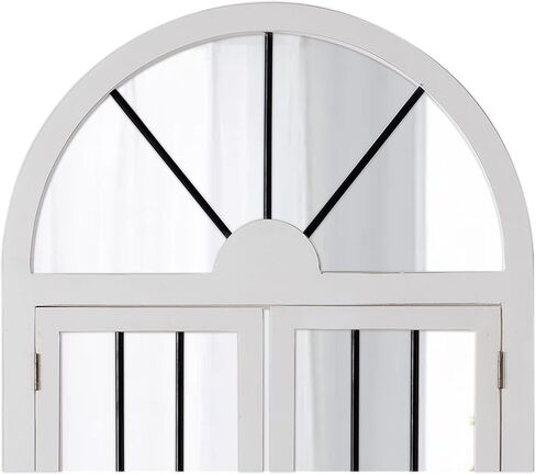 Farmhouse Arched Window Mirrors for Wall Decor Living Room 25 x 42 Inch, Hanging Distressed White Rustic Cathedral Window Pane Mirror, Wall Mirrors Decorative with Shutters for Bedroom in Saudi Arabia