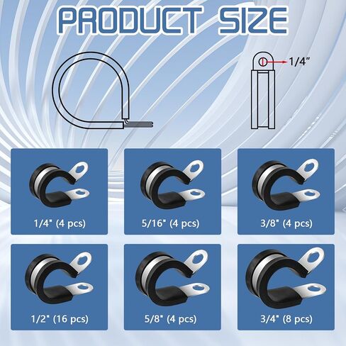Boltigen 40 PCS Cable Clamps Assortment Kit, 6 Sizes 1/2" 1/4" 5/16" 3/8" 5/8" 3/4" Stainless Steel Cable Clamp, R Type Wire Clamps for Cable, Rubber Coated Tubing Clamps in Saudi Arabia