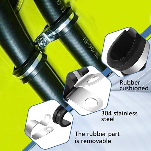 Boltigen 40 PCS Cable Clamps Assortment Kit, 6 Sizes 1/2" 1/4" 5/16" 3/8" 5/8" 3/4" Stainless Steel Cable Clamp, R Type Wire Clamps for Cable, Rubber Coated Tubing Clamps in Saudi Arabia