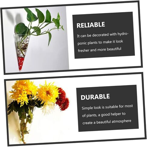 BESTOYARD 2pcs Wall Hanging Glass Flower Pots Plant Vase Wall Flower Vase Terrarium Air Plants Hydroponic Vase Tubes Wall Hanging Glass Vases Cone Shape Vase Coat Hanger Automatic in Saudi Arabia