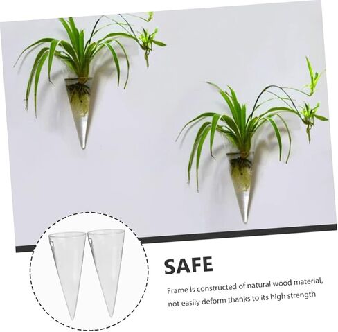 BESTOYARD 2pcs Wall Hanging Glass Flower Pots Plant Vase Wall Flower Vase Terrarium Air Plants Hydroponic Vase Tubes Wall Hanging Glass Vases Cone Shape Vase Coat Hanger Automatic in Saudi Arabia