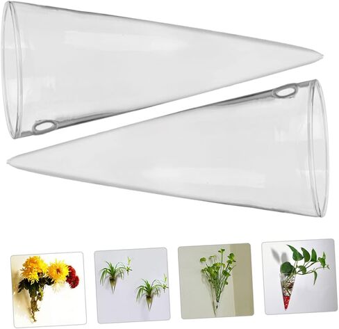 BESTOYARD 2pcs Wall Hanging Glass Flower Pots Plant Vase Wall Flower Vase Terrarium Air Plants Hydroponic Vase Tubes Wall Hanging Glass Vases Cone Shape Vase Coat Hanger Automatic in Saudi Arabia
