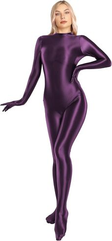 Glossy Full Bodysuit Womens One-Piece Swimsuit Shiny Unitard Back Zipper in Saudi Arabia