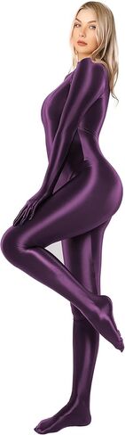 Glossy Full Bodysuit Womens One-Piece Swimsuit Shiny Unitard Back Zipper in Saudi Arabia