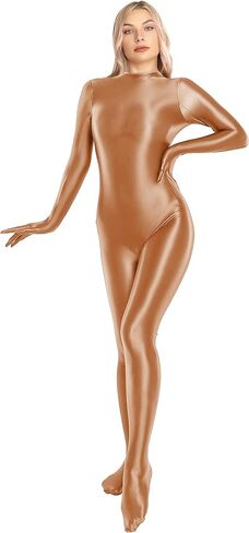 Glossy Full Bodysuit Womens One-Piece Swimsuit Shiny Unitard Back Zipper in Saudi Arabia