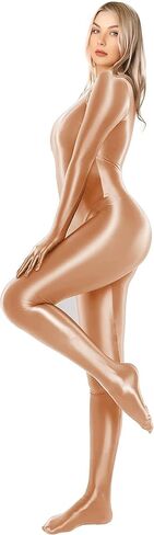 Glossy Full Bodysuit Womens One-Piece Swimsuit Shiny Unitard Back Zipper in Saudi Arabia
