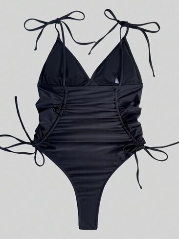 MakeMeChic Women's Ruched Cheeky One Piece Swimsuit High Cut Drawstring Tummy Control Bathing Suit Monokini in Saudi Arabia