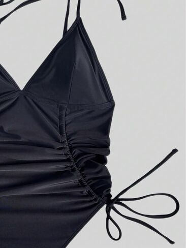 MakeMeChic Women's Ruched Cheeky One Piece Swimsuit High Cut Drawstring Tummy Control Bathing Suit Monokini in Saudi Arabia