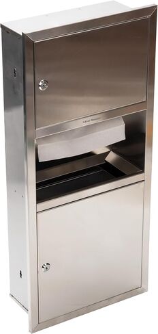 Mind Reader Paper Towel Dispenser and Trash Can, Wall-Mounted, Bathroom, Stainless Steel, 13.5" L x 29.5" H x 5.75" D, Silver in Saudi Arabia