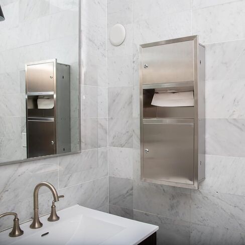 Mind Reader Paper Towel Dispenser and Trash Can, Wall-Mounted, Bathroom, Stainless Steel, 13.5" L x 29.5" H x 5.75" D, Silver in Saudi Arabia