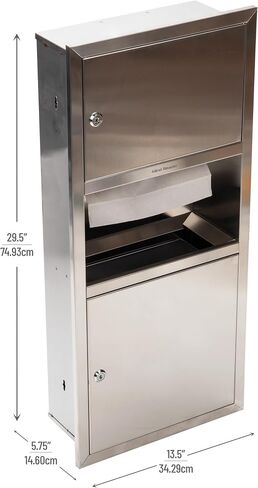 Mind Reader Paper Towel Dispenser and Trash Can, Wall-Mounted, Bathroom, Stainless Steel, 13.5" L x 29.5" H x 5.75" D, Silver in Saudi Arabia