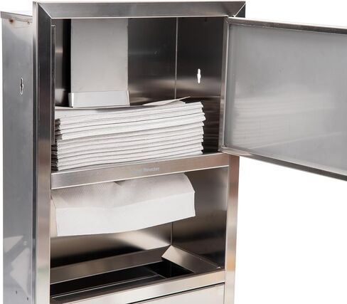 Mind Reader Paper Towel Dispenser and Trash Can, Wall-Mounted, Bathroom, Stainless Steel, 13.5" L x 29.5" H x 5.75" D, Silver in Saudi Arabia