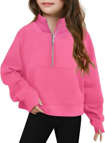 Haloumoning Girls Half Zip Sweatshirt Long Sleeve Pullover Crop Tops Kids Lightweight Fleece Fashion Winter Clothes in Kuwait
