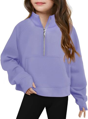 Haloumoning Girls Half Zip Sweatshirt Long Sleeve Pullover Crop Tops Kids Lightweight Fleece Fashion Winter Clothes in Kuwait