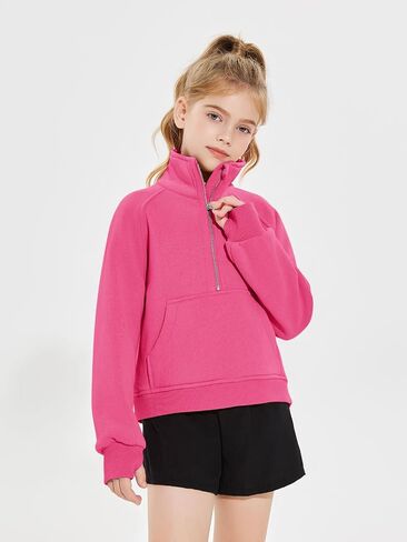 Haloumoning Girls Half Zip Sweatshirt Long Sleeve Pullover Crop Tops Kids Lightweight Fleece Fashion Winter Clothes in Kuwait