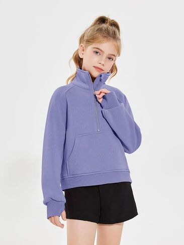 Haloumoning Girls Half Zip Sweatshirt Long Sleeve Pullover Crop Tops Kids Lightweight Fleece Fashion Winter Clothes in Kuwait