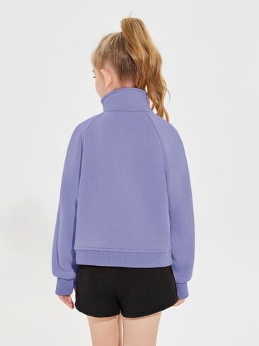 Haloumoning Girls Half Zip Sweatshirt Long Sleeve Pullover Crop Tops Kids Lightweight Fleece Fashion Winter Clothes in Kuwait