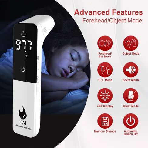 Kai LED Forehead and Ear Thermometer for Adults, Kids and Babies | Touchless, Accurate, Instant Read, Medical Grade, Premium Quality in Saudi Arabia