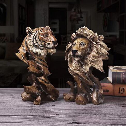 Resin Lion Head Bust Statue Sculpture Frgurine Gift for Home Office Living Room Desktop Display Decorative Decoration in Saudi Arabia