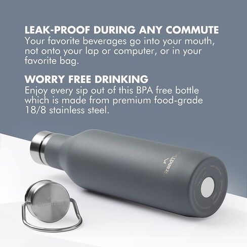 GrandTies Stainless Steel Water Bottles with 2 Lids | Slim Vacuum Insulated Cupholder Flask | Reusable Leak Proof BPA-Free Keep Cold Water bottle for School Gym Travel Sports | 21oz, Cobalt Blue in Saudi Arabia