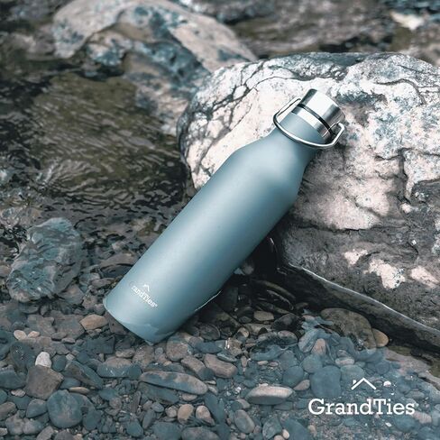 GrandTies Stainless Steel Water Bottles with 2 Lids | Slim Vacuum Insulated Cupholder Flask | Reusable Leak Proof BPA-Free Keep Cold Water bottle for School Gym Travel Sports | 21oz, Cobalt Blue in Saudi Arabia