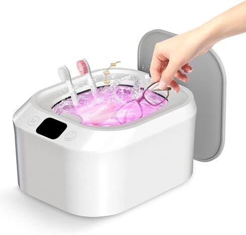 18W/46kHz Professional Ultrasonic Cleaner, 220ML Portable Cleaner for Dentures, Jewelry, Aligner, Braces, Mouth Guard (White, 1-PACK) in Saudi Arabia