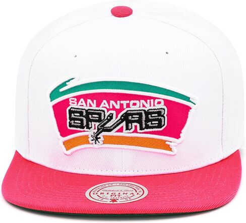 قبعة Mitchell & Ness San Antonio Spurs Snapback - أبيض/وردي/شعار الإرتداد - قبعة كرة السلة in Saudi Arabia