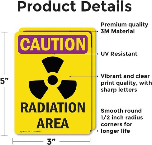 (2 Pack) Radiation Area With Symbol OSHA Caution Radiation Sign 5 Inch X 3.5 Inch Vinyl Label Decal Sticker Weather Resistant, UV Protected for Workplace, Business, Construction Site, Made in the USA in Saudi Arabia