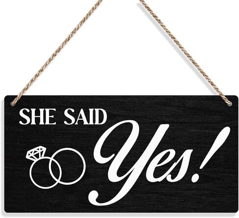 She Said Yes Rustic Wedding Signs Wall Hanging Wedding Decor Wedding Accessories Stuff Wall Art Decor Wedding Decorations for Reception Engagement Wedding Party Wooden Sign for Hallway Porch (Black) in Saudi Arabia