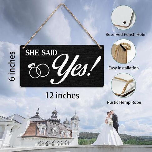 She Said Yes Rustic Wedding Signs Wall Hanging Wedding Decor Wedding Accessories Stuff Wall Art Decor Wedding Decorations for Reception Engagement Wedding Party Wooden Sign for Hallway Porch (Black) in Saudi Arabia